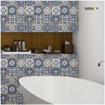 blue pattern printed moroccan tile