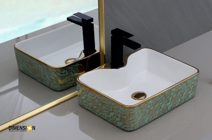 teal and gold designer wash basin