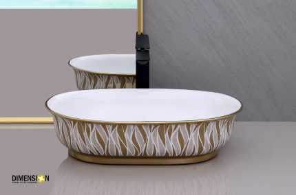 golden and white designer wash basin