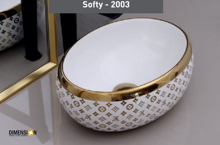 oval golden and white designer wash basin