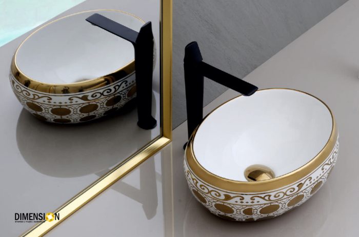 gold and white designer wash basin