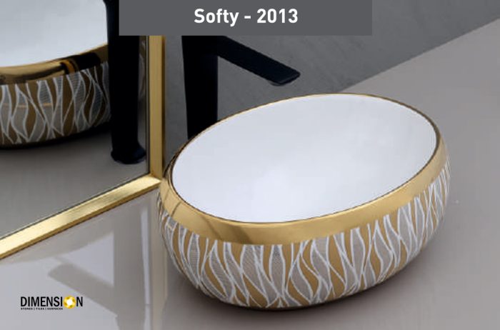 rounded golden and white designer wash basin