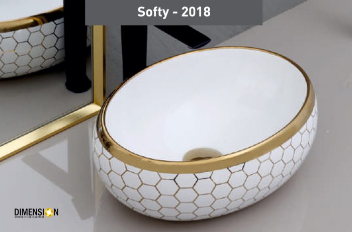 rounded golden and white designer wash basin