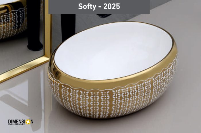 rounded golden and white designer wash basin